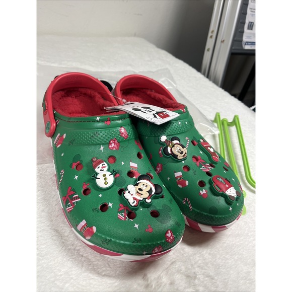 2024 Disney Fleece Lined Mickey Minnie Holiday Christmas Crocs Clogs M11/W13 NEW - Picture 2 of 7